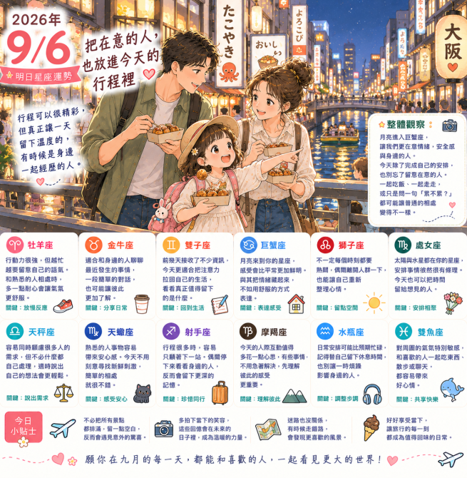 2026年9月6日 明日星座運勢  把在意的人，也放進今天的行程裡