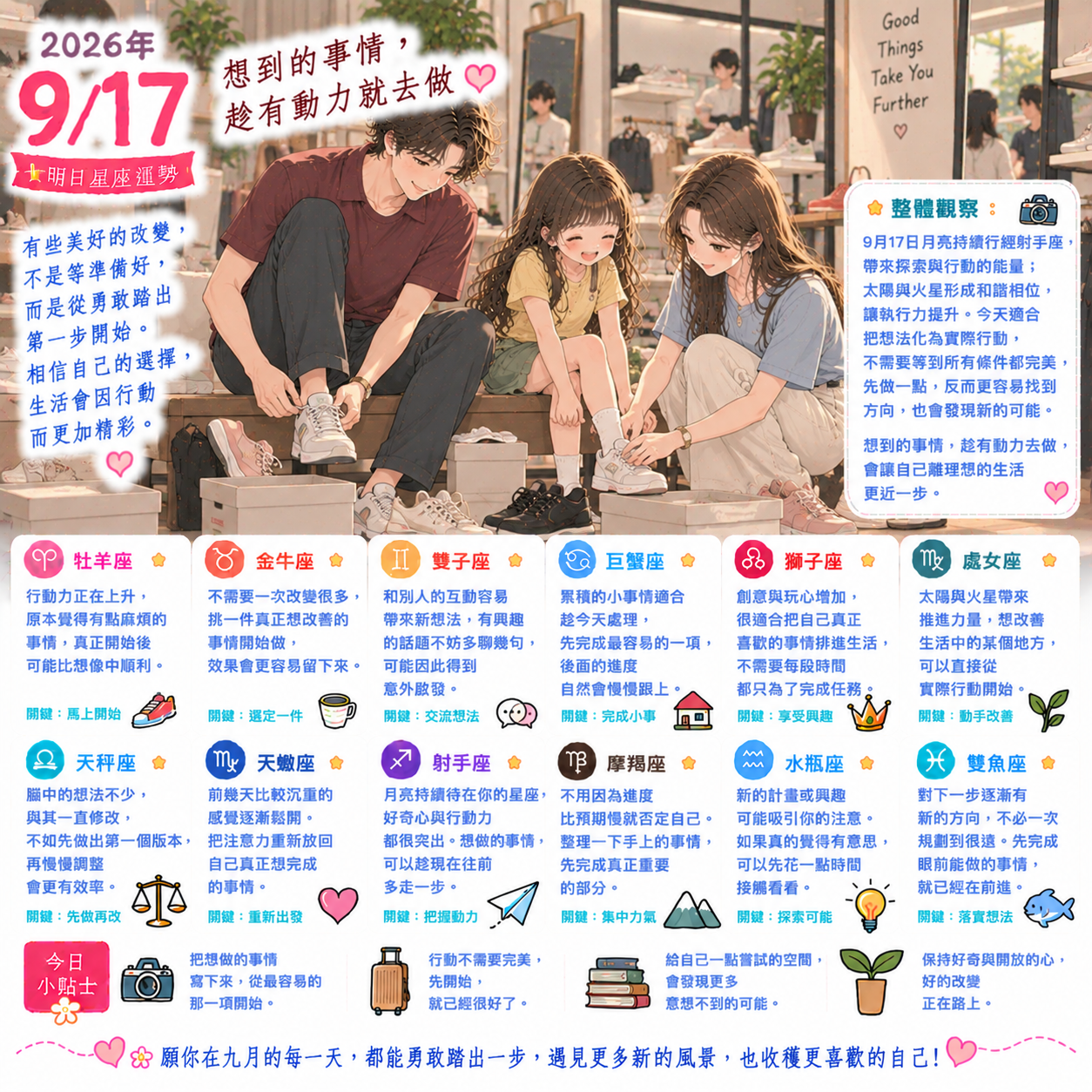 2026年9月17日 明日星座運勢  想到的事情，趁有動力就去做