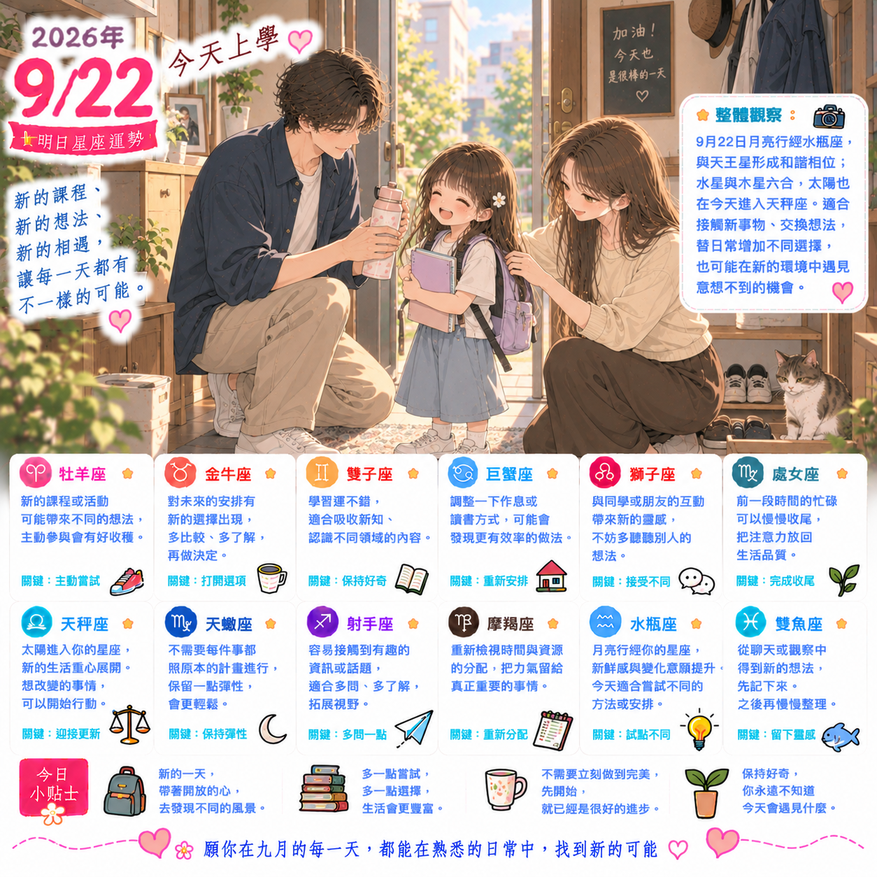 2026年9月22日 明日星座運勢  替生活留一點新的選擇