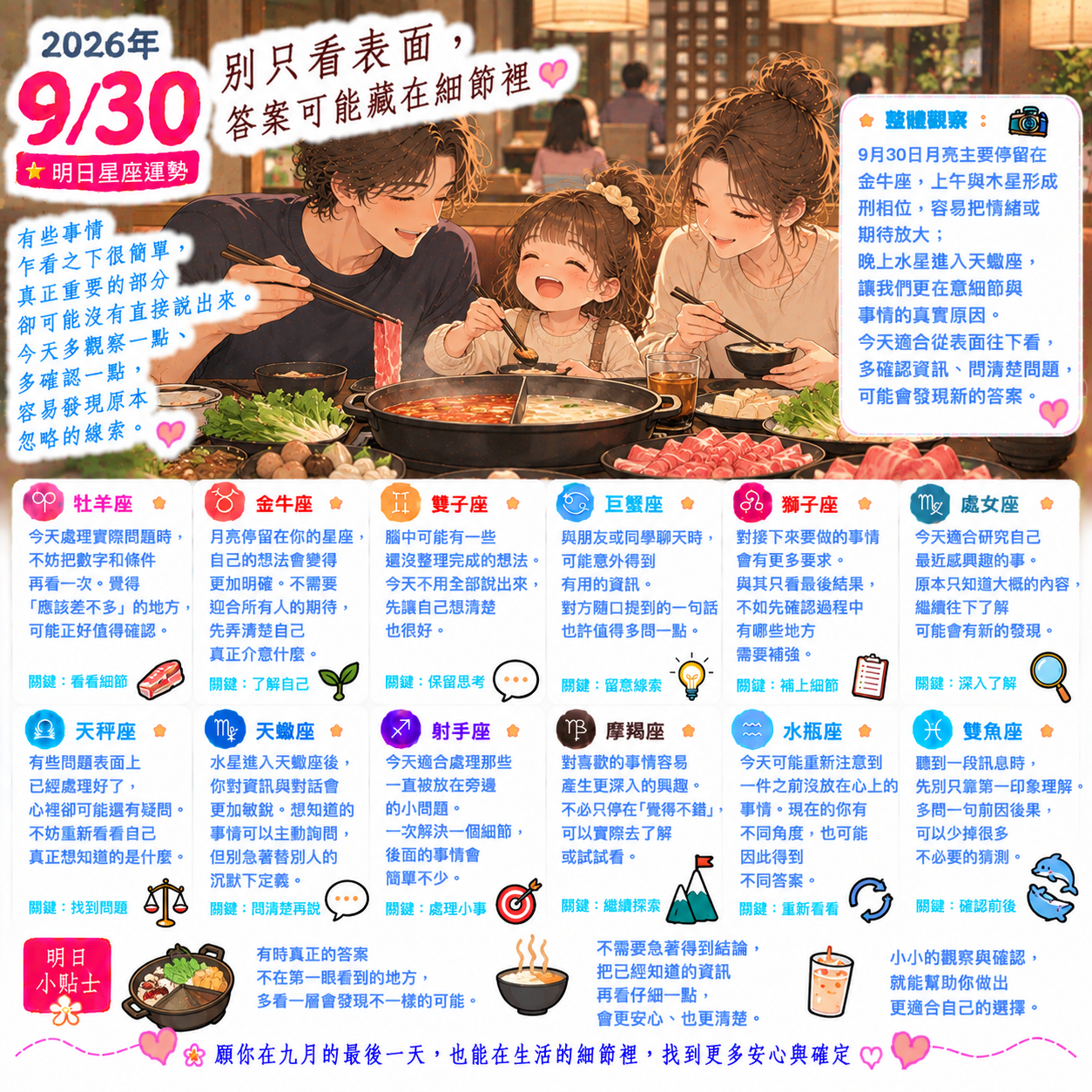 2026年9月30日 明日星座運勢  別只看表面，答案可能藏在細節裡