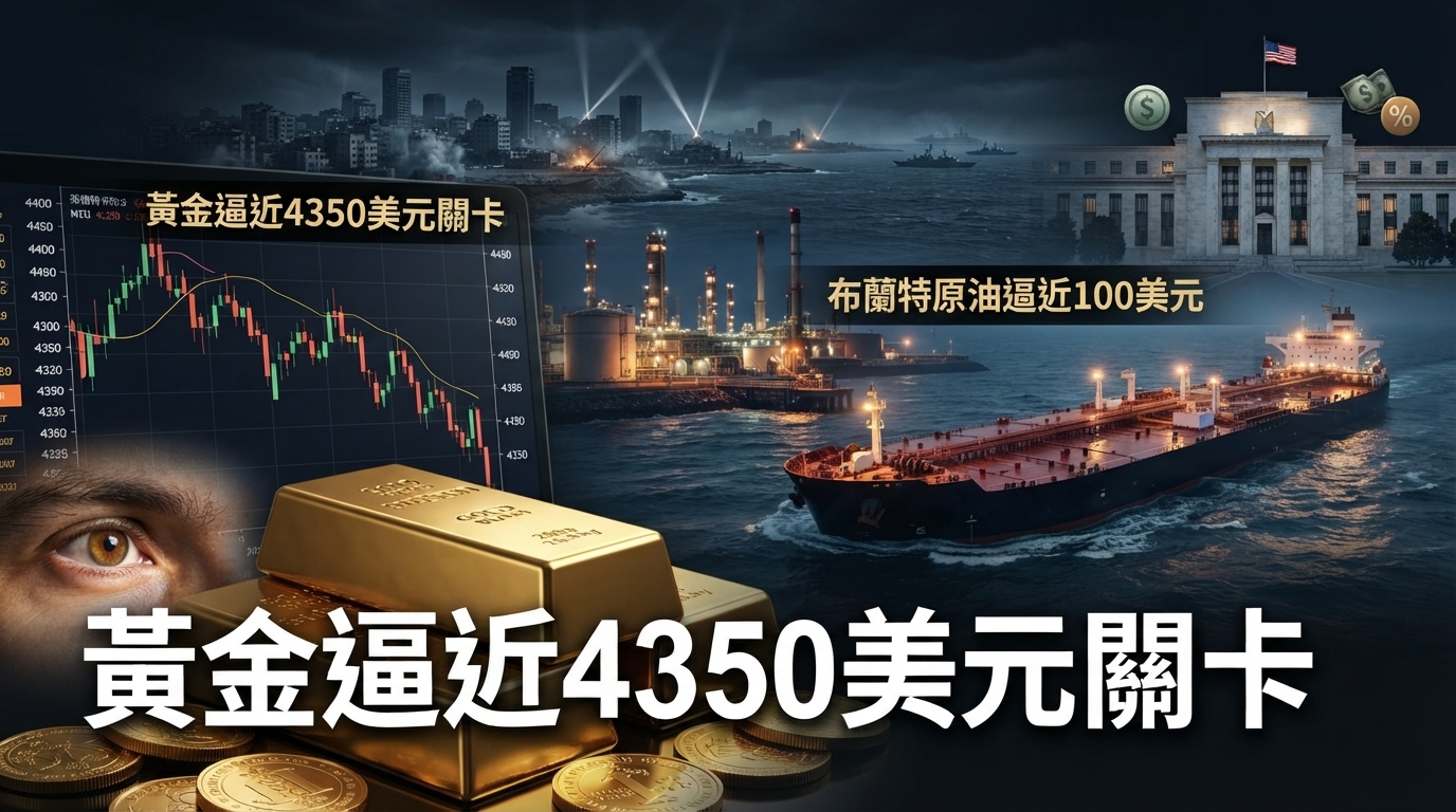 黃金連3跌逼近4350美元　中東衝突推升油價與通膨壓力，Fed升息預期升溫