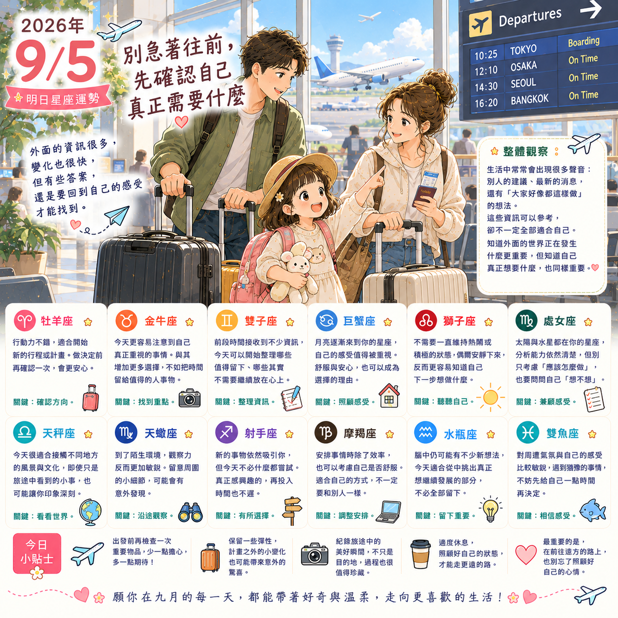 2026年9月5日 明日星座運勢  別急著往前，先確認自己真正需要什麼