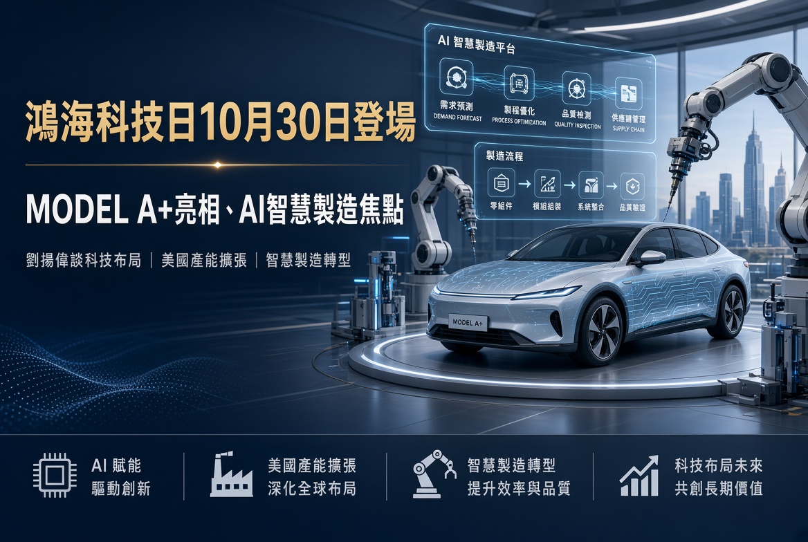 鴻海科技日10月30日登場 MODEL A+亮相、AI智慧製造成焦點